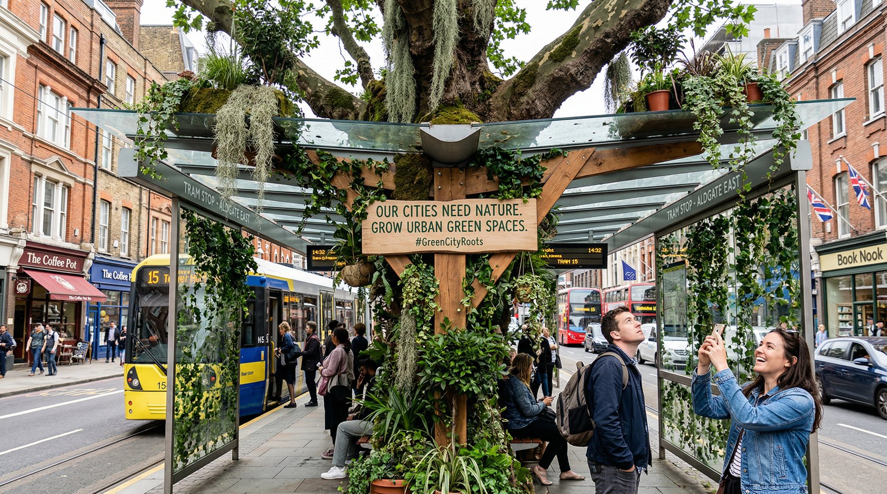 Instalacja miejska na przystanku tramwajowym — green urban spaces