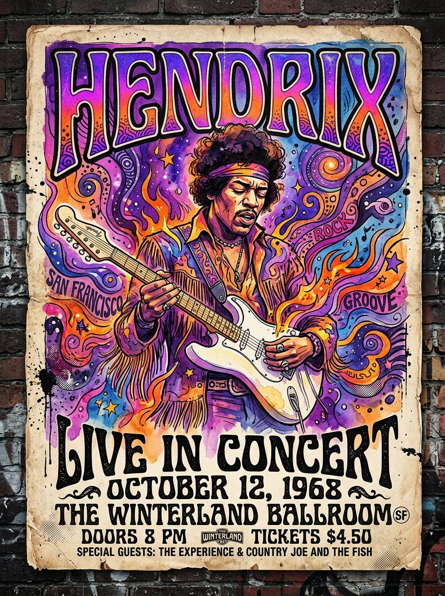 Plakat koncertowy Hendrix
