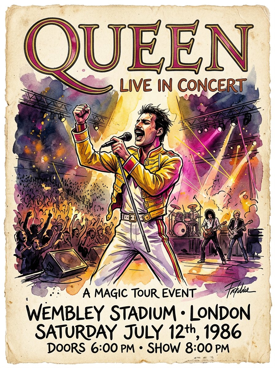 Plakat koncertowy Queen — Wembley 1986